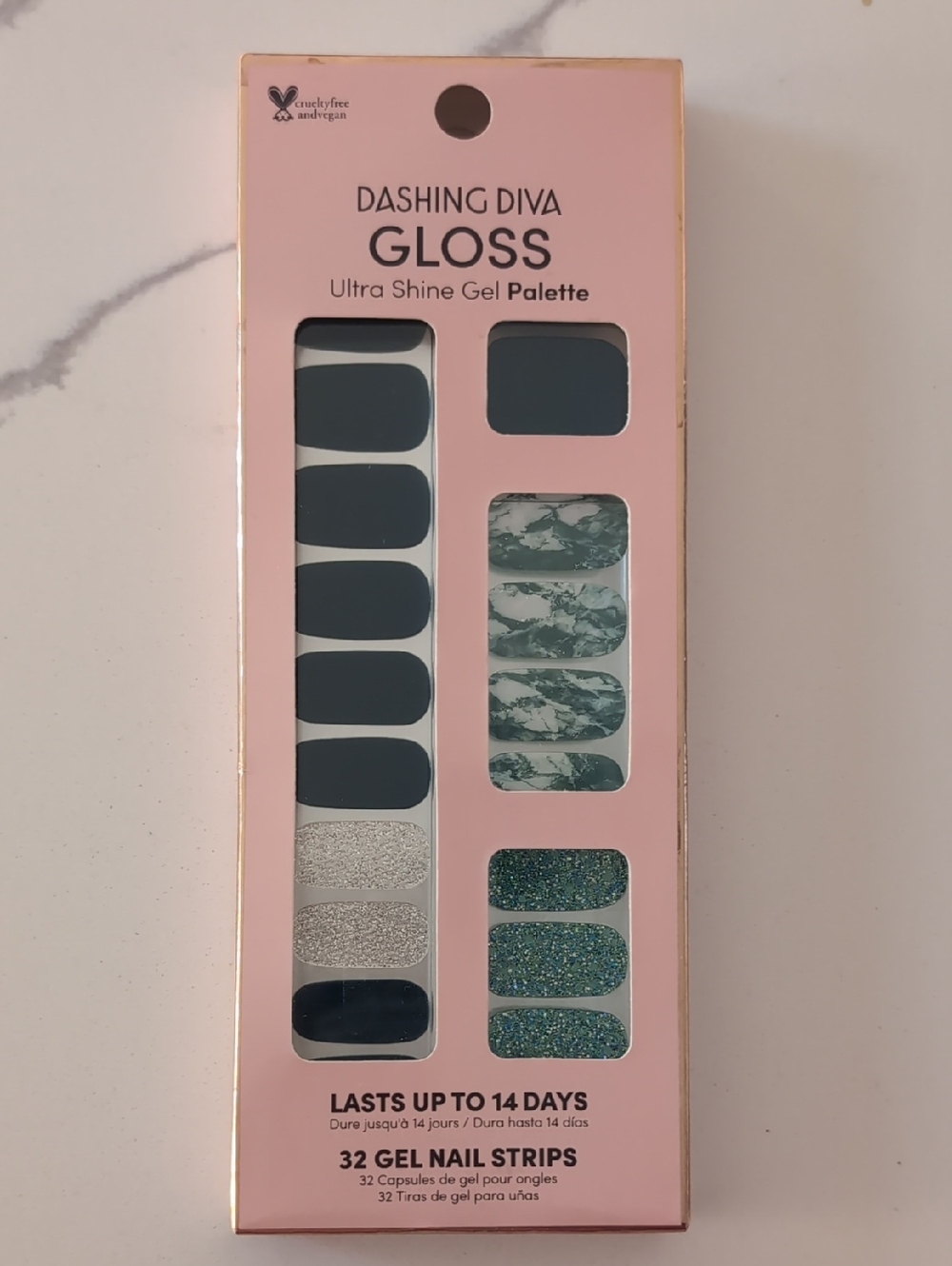 Dashing Diva Gloss Ultra Shine Gel Press-On Nails - Teal Marble & Silver Glitter
